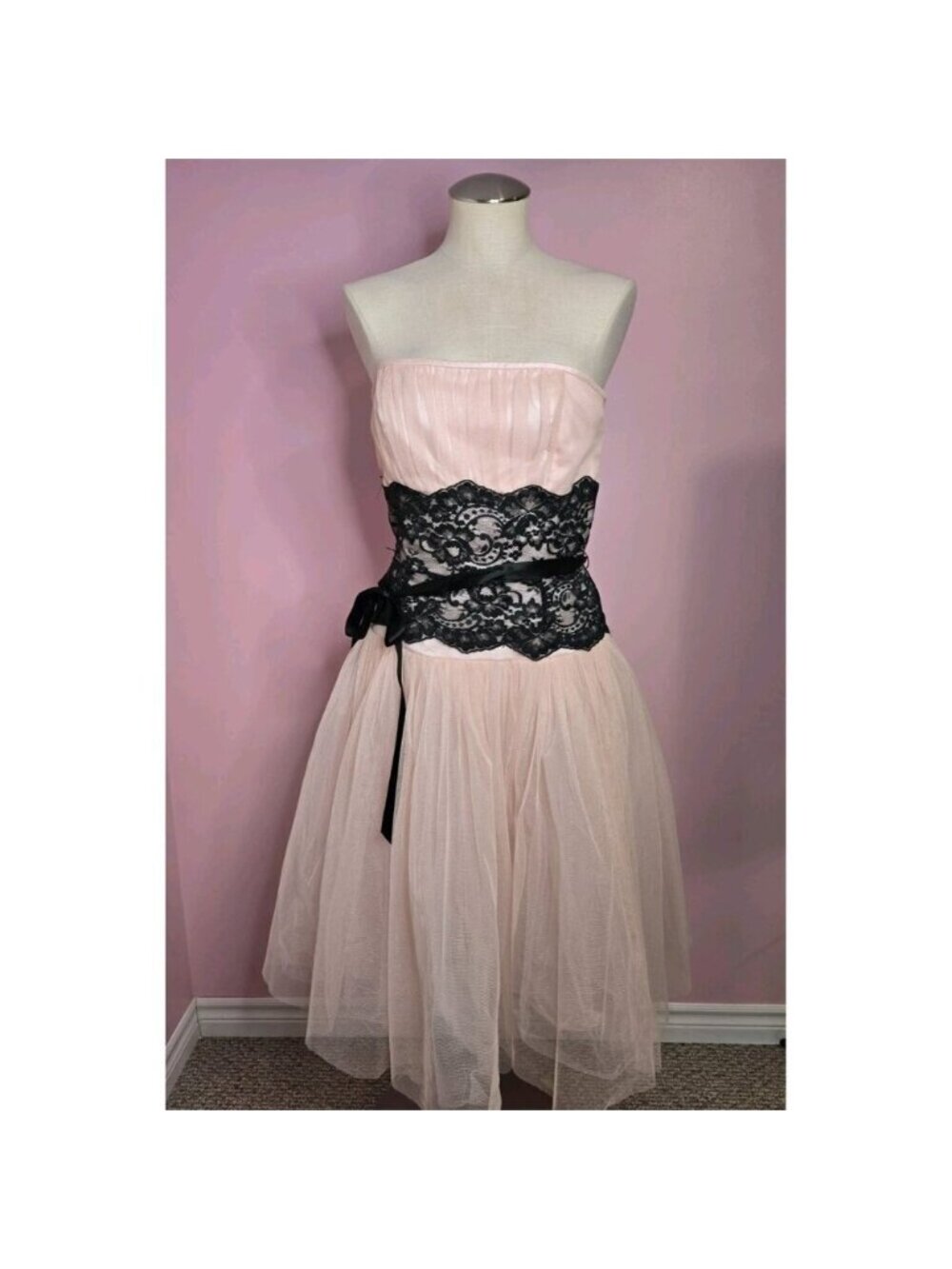 Vintage Gunne Sax by Jessica McClintock Strapless Blush Tulle Lace Gown Size 14